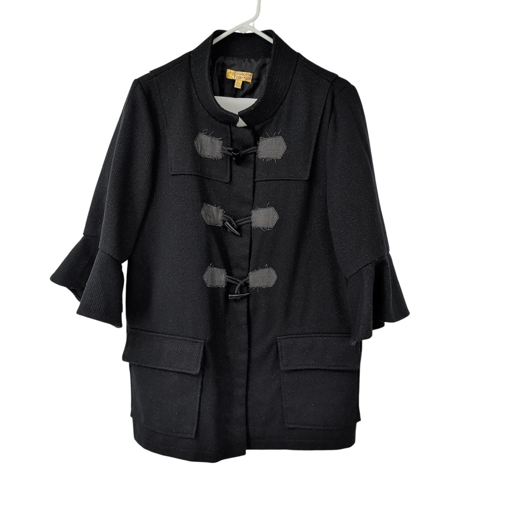 Princess by Vera Wang Black Toggle Coat Bell Sleeve Metallic Shimmer Jacket XL